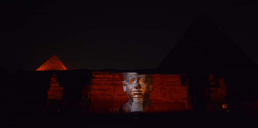 From Cairo: Giza Pyramids Tour with Light Show and Transfer - The pyramids under blue and green light