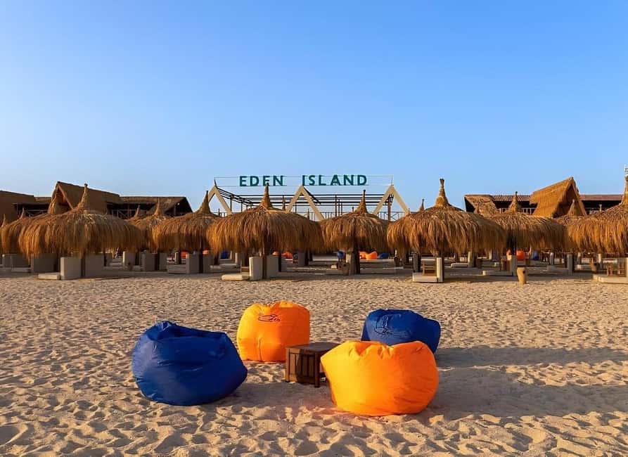 Hurghada: Eden Island Day Trip with Water Sports and Lunch - From your Hurghada hotel to the marina