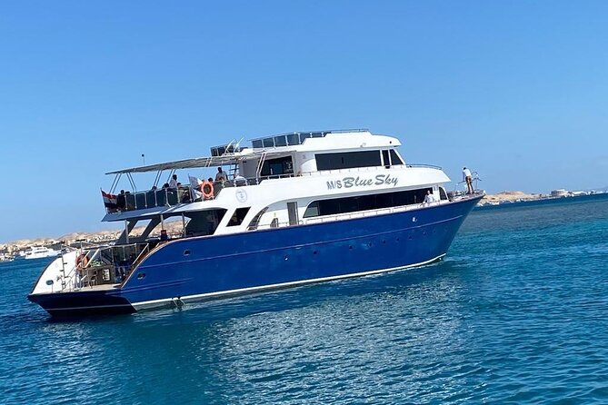 Hurghada: Luxury Cruise to Orange Bay & Hula Hula Island. - Snorkeling with a guide, mask, fins, and life jacket
