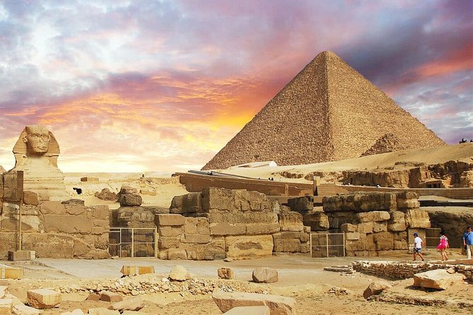 The Giza pyramids under a late afternoon sky